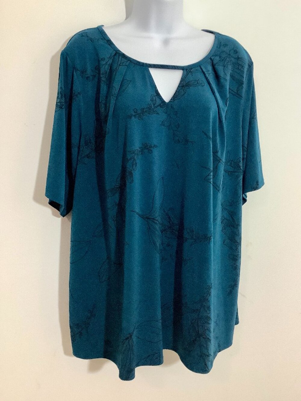 Tunic Top Short Sleeve Midnight Teal  Design 1X Worthington Woman Classic